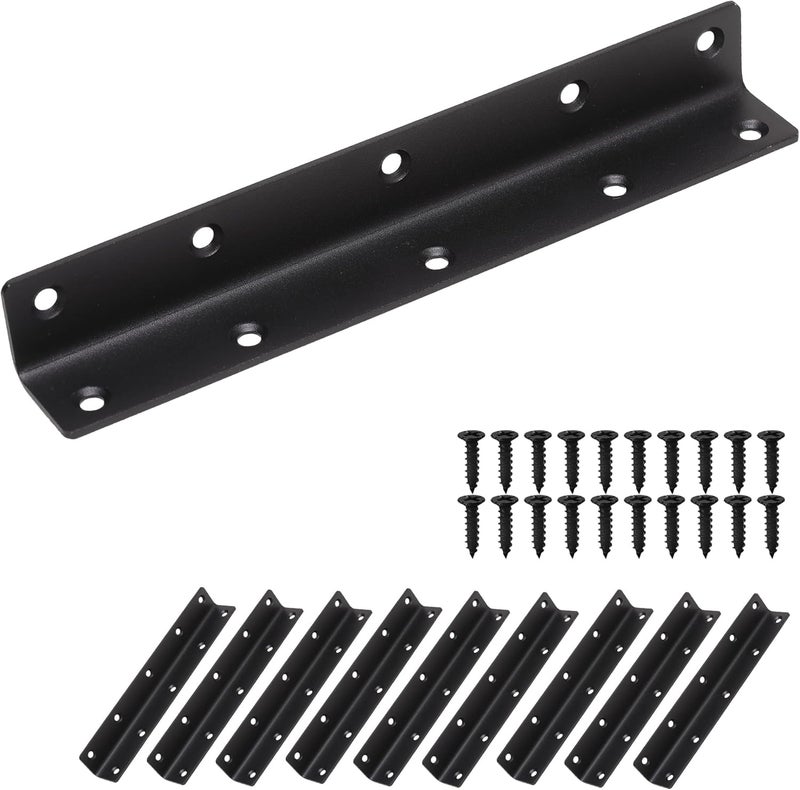 Redunest L Bracket, Heavy Duty Corner Brace, 10 Pack 8" Metal Shelf Bracket Angle Bracket for Shelves, Black Metal Braces for Wood, 200mm Overall Length - Image 1